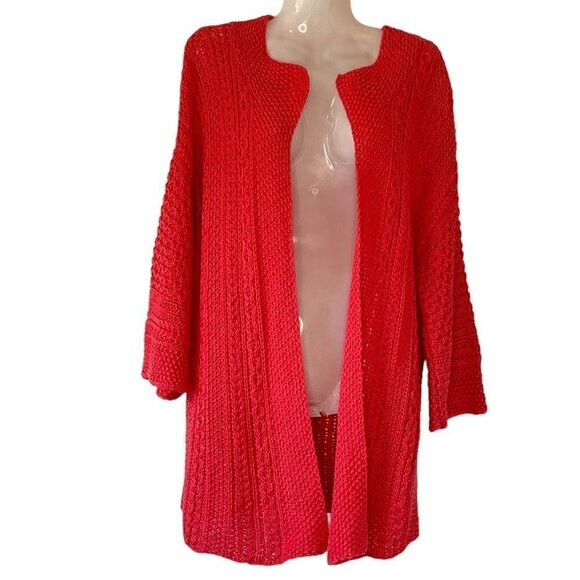 Eddie Bauer Linen Cardigan Oversized Tunic Length Open Knit Dropped Shoulder Med - Picture 1 of 9